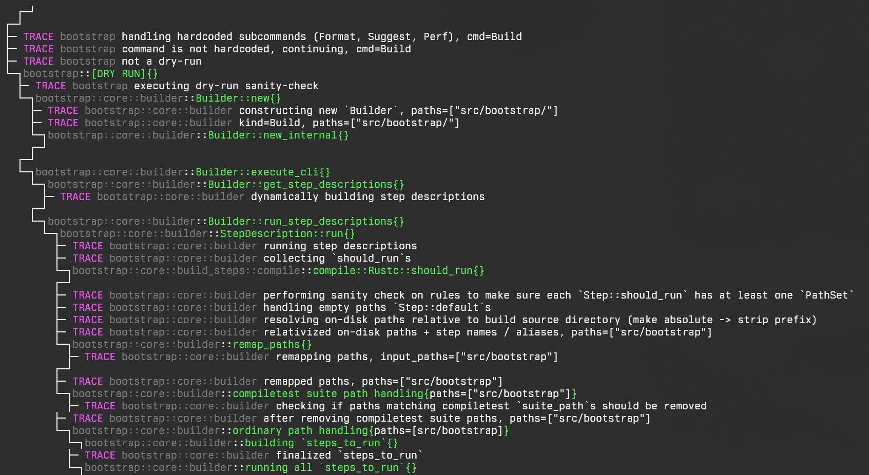 Example bootstrap tracing output